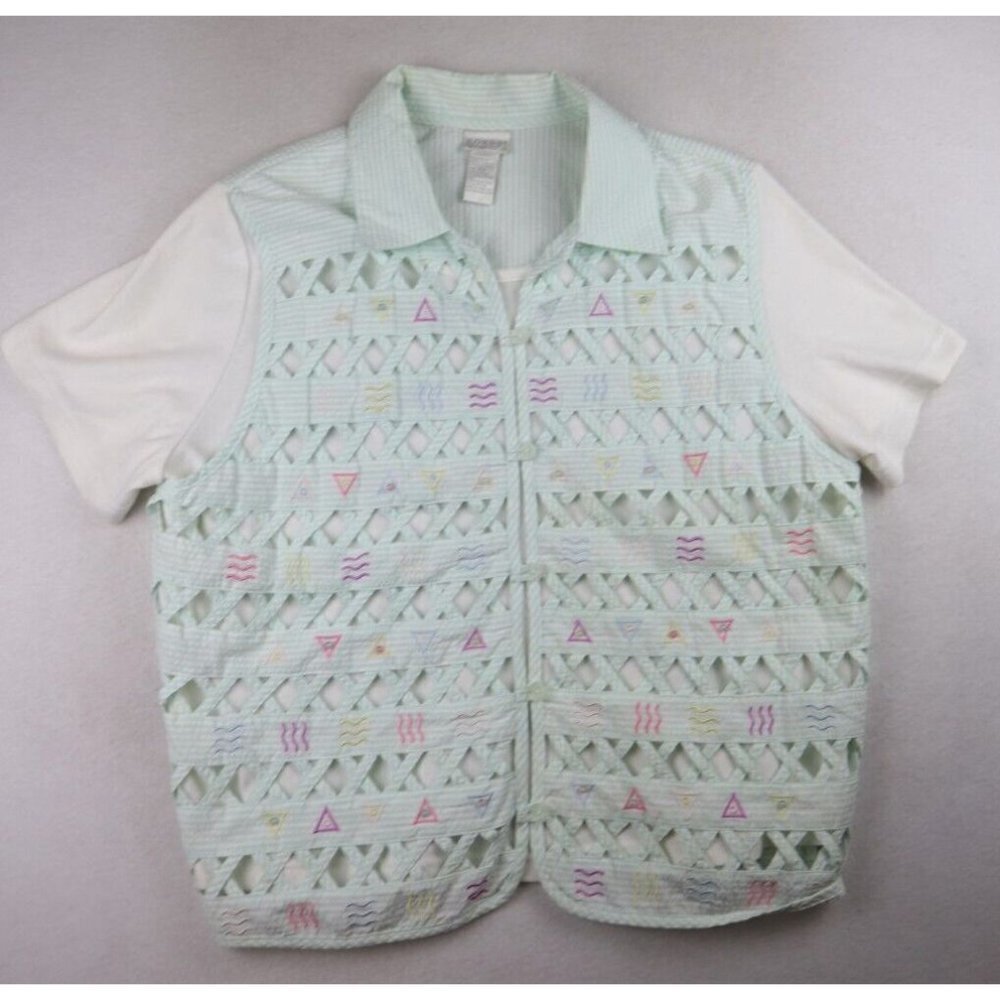 KORET FRANCISCA - WOMEN'S GREEN SEERSUCKER VEST T-SHIRT TOP - SIZE 16W